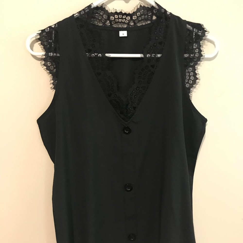 Black Lace Sleeveless Blouse